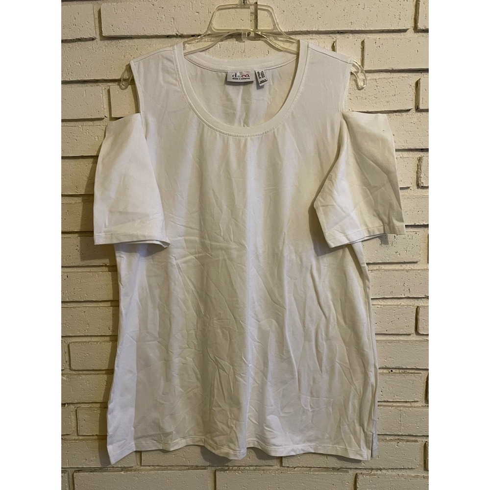 Denim & Co. Petite Perfect Jersey Cold Shoulder Elbow‎ Sleeve Tunic White Sz. LP